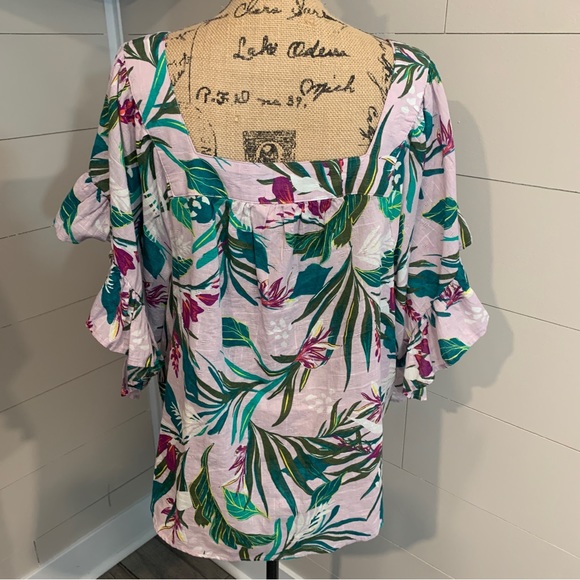Terra & Sky Floral Tropical Print Square Neck Peasant Top - Picture 4 of 8